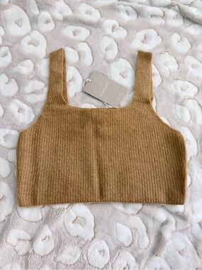 Everlane Camel Ribbed Square-Neck Knit Tank Sz L NWT E12